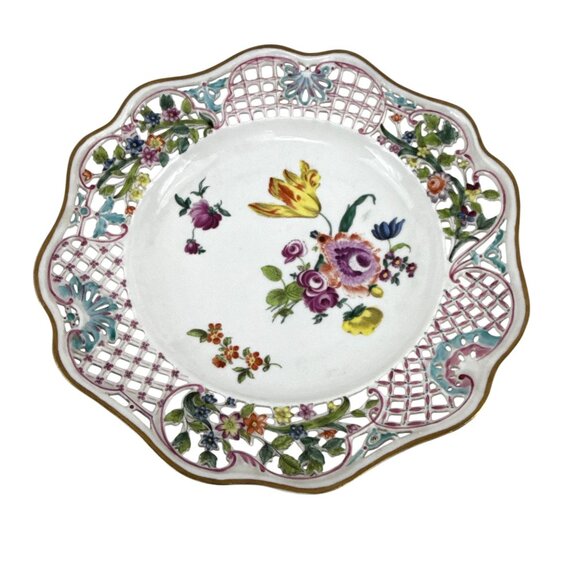 Herend Hungary 10" Reticulated Plate Hand Painted Floral #1856 Vintage Porcelain - Picture 10 of 13